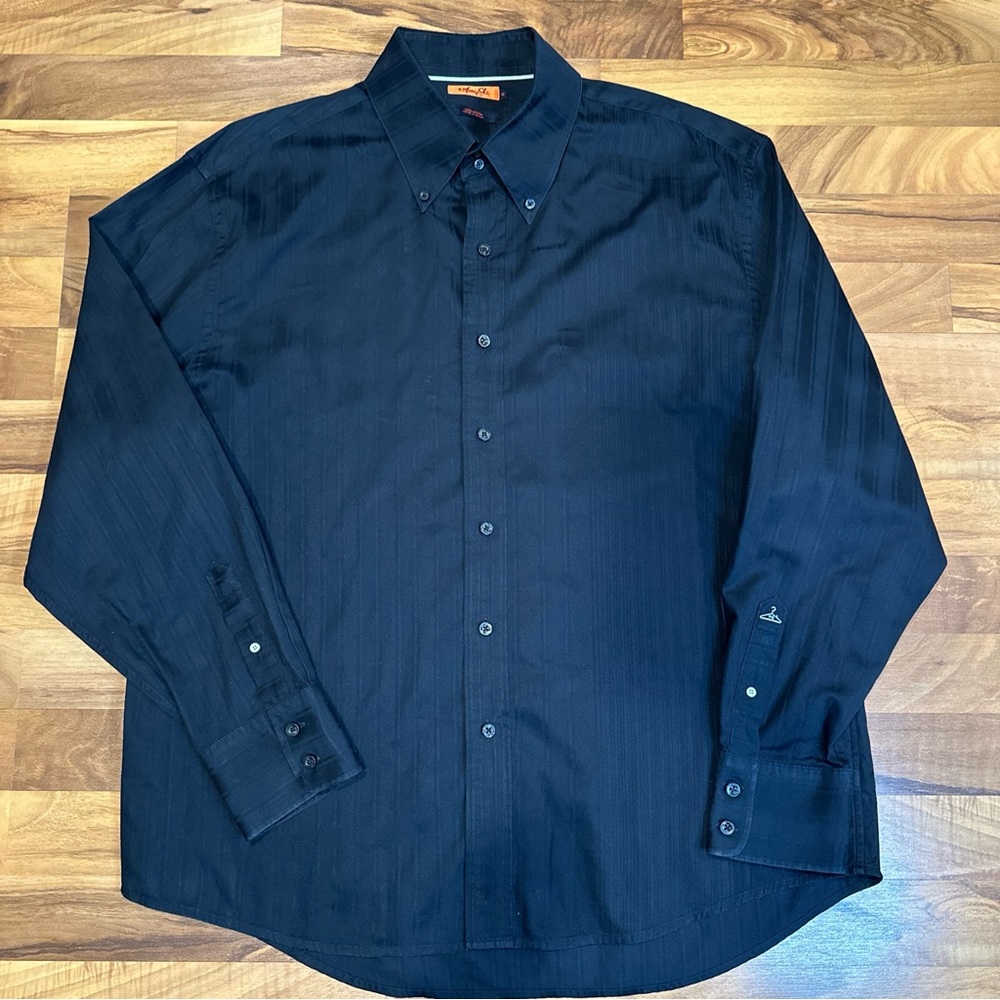 Marc Ecko Long Sleeve Black Dress Shirt Embroidered Sleeve‎ Pearl Snap Button XL